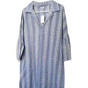 NWT Splendid Pop Over Dress Size XL Collar Blue White Bell Sleeve New